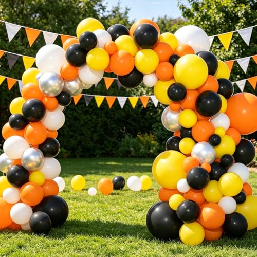 Construction Balloon Arch Kit - Orange Yellow Black Silver 122PCS Party Decorations
