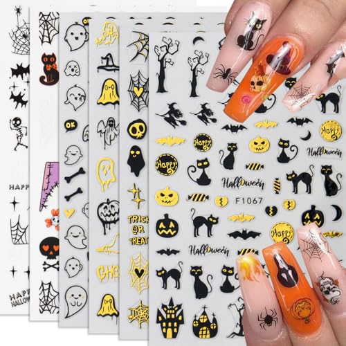 Halloween Nail Stickers - Ghost, Witch, Pumpkin & Spider Web Decals - Witch Variation - 6 Sheets