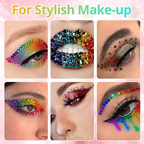 Colorful Flatback Face Gems Kit with Glue & Tools - A01-Mixed Color Crystals