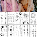 Moon Sun Stars Space Planets Chain Temporary Tattoos for Women - Vertical Spine Design