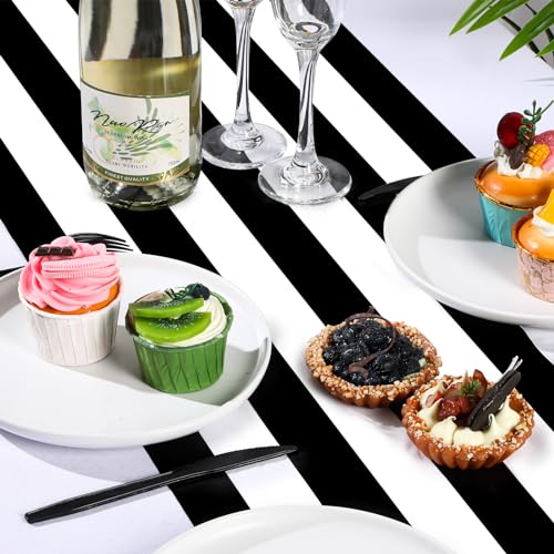 6 Pcs Black White Striped Plastic Table Runners for Halloween Festive Decor