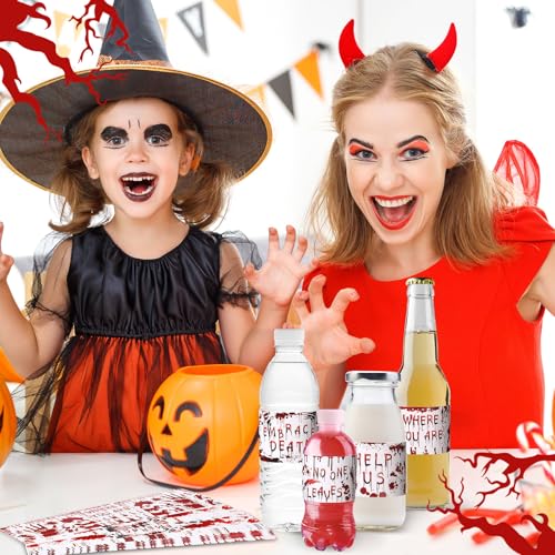 Halloween Bloody Handprint Water Bottle Labels Waterproof Party Decor Set - 48 Pcs