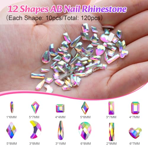 12 Styles Rhinestones Nail Gems Set with AB Crystals & Tools - DIY Nail Art