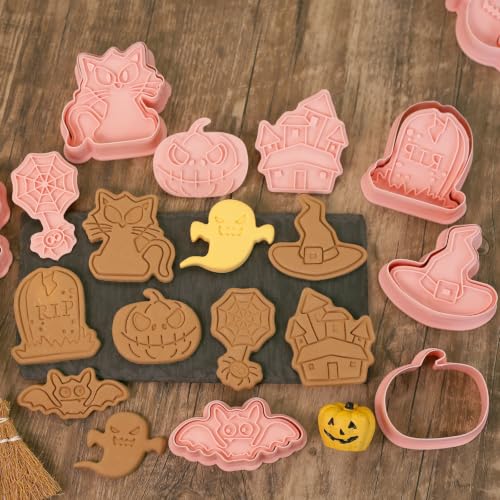Mini Halloween Cookie Cutters with 3D Stamps - Cat Design Set