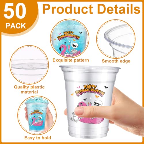 50 Pcs Summer Halloween Plastic Cups 12oz Disposable Party Drinkware