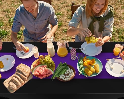Disposable Plastic Table Cloth - 54 x 108 Inches, Black & Purple, Pack of 6