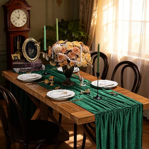 Velvet Table Runner Set - Emerald Green 29x120 Inch 3-Piece Christmas Decor