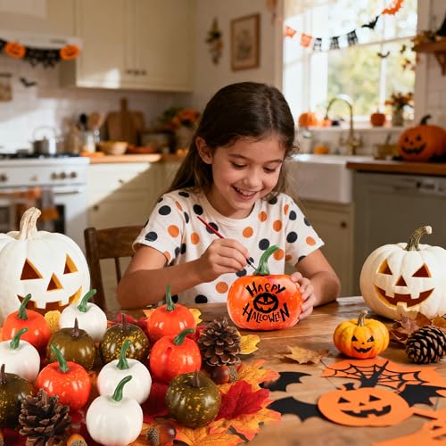 Fall Artificial Pumpkin Decor Set - 64 Pcs Halloween & Thanksgiving Table Centerpiece