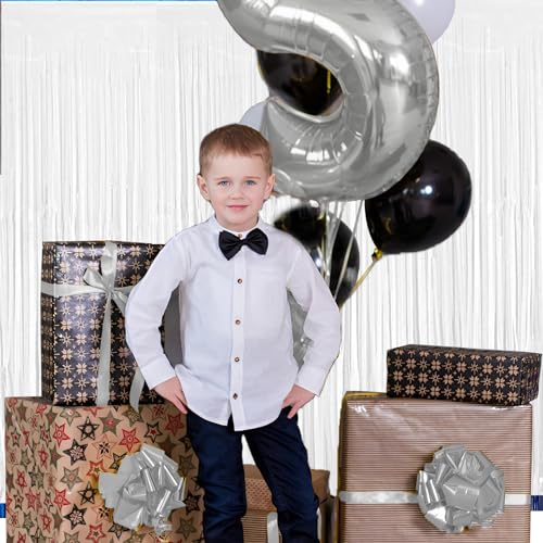 White Foil Fringe Curtain 3.3×8.3FT - 2 Pack Metallic Tinsel Party Streamers