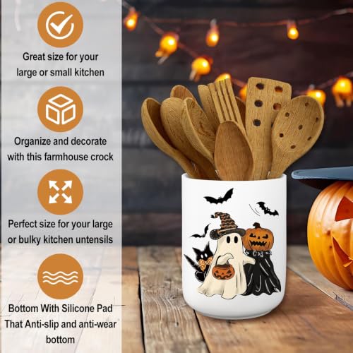 Halloween Ceramic Utensil Holder Pumpkin Ghost Vintage Kitchen Organizer
