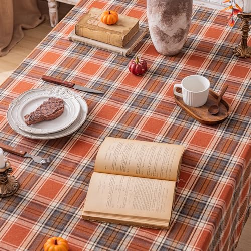 Plaid Fall Tablecloth 60x84 Inch Rust Rectangle Thanksgiving Decor