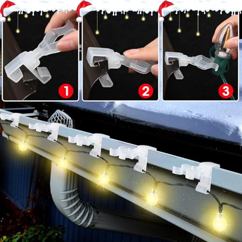 50 Pack Transparent Christmas Light Gutter Clips for C7 C9 String Lights - Outdoor Holiday Decorations