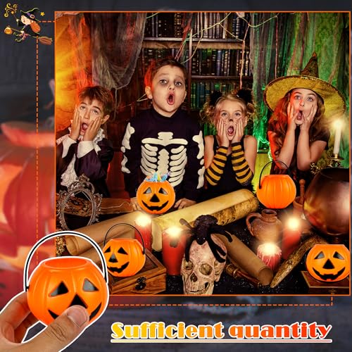 Mini Pumpkin Buckets Bulk 60 Pack for Halloween Candy Trick or Treat Party Decorations