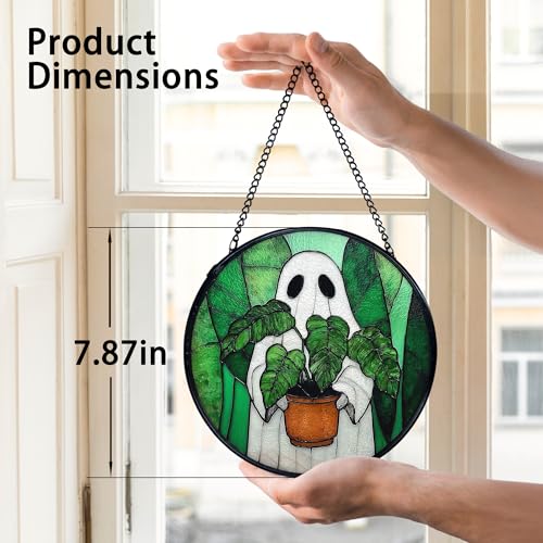 Halloween Ghost Stained Glass Sun Catcher - Indoor Window Wall Decor, 7.9 Inch