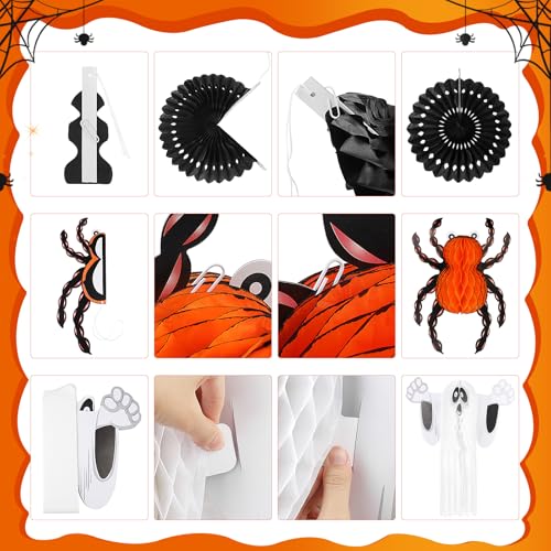 Halloween Paper Lanterns Set - 11 Pieces Ghost, Spider, Skeleton, Pumpkin Decor for Indoor & Outdoor Parties