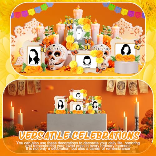 Dia De Los Muertos Picture Frames - Handmade Wooden Memorial Frames with Marigolds & Butterflies - 4 Pack, Fashion Style