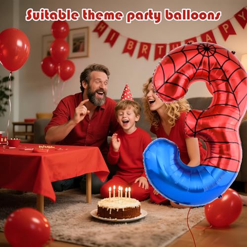 40 Inch Spider Theme Number 3 Balloon - Red & Blue Web Foil Party Decoration
