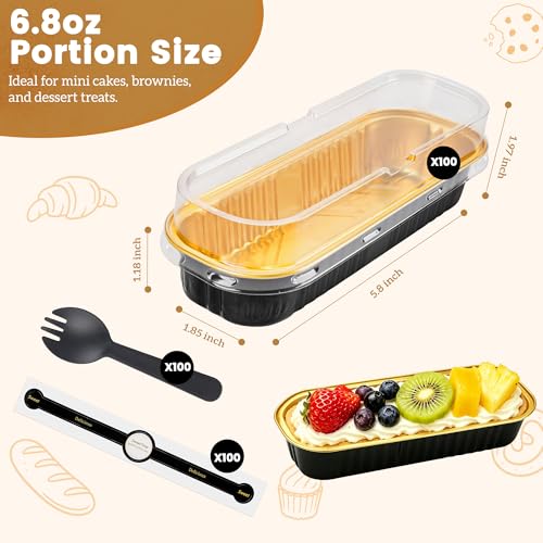 Halloween Mini Cake Pans with Lids & Spoons - Black Gold, 6.8oz, 100 Pack