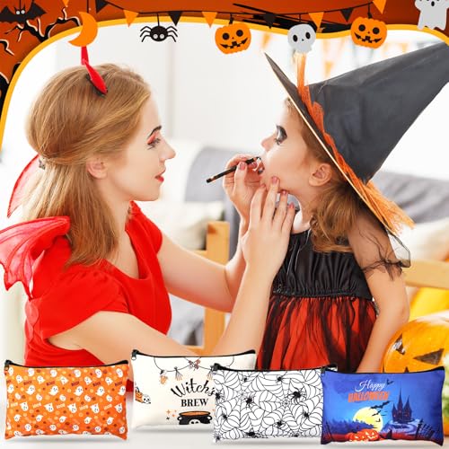 Halloween Themed Cosmetic Bags Bulk - 40 Pack Pumpkin Ghost Bat Witch Patterns
