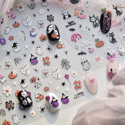 Halloween Nail Stickers Pumpkin Ghost Embossed Design Style 13 - Self-Adhesive Manicure Decals