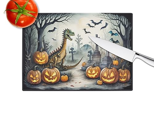 Halloween Dinosaur Glass Cutting Board Large Decorative Kitchen Chopping & Serving Board - Variation of THIS listing