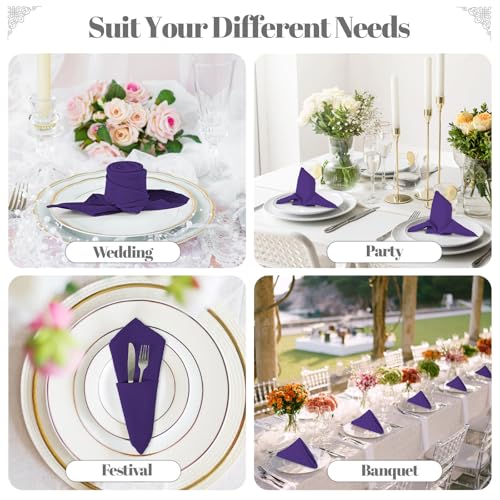 PLOYMONO Purple Cloth Napkins - 8 Pack 17x17 Inches Reusable Polyester