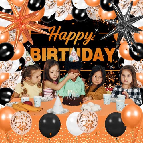 62pcs Orange and Black Birthday Party Decorations Balloon Kit with Banner & Foil Balloons