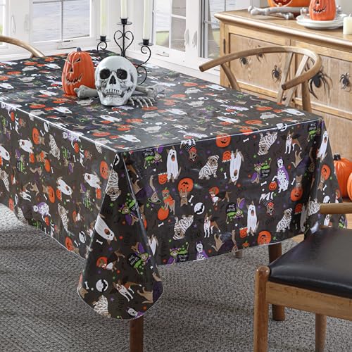 Halloween Pets Vinyl Tablecloth 60 x 84 Inch Rectangle with Flannel Backing