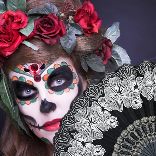 Black Spanish Folding Fan for Halloween Cosplay & Party Decor - Retro 1920s Style