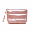 CHIC DIVINNA Quilted Makeup Bag, Pink Metallic Cosmetic Pouch, Puffy Travel Toiletry Bag for Women (Pink)