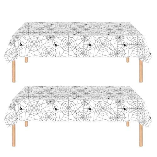 Halloween Tablecloth - 2pcs White Spider Web Disposable 108x54in Spill-Proof Decor