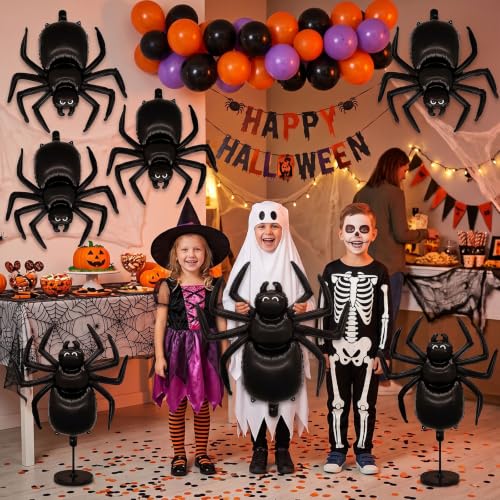 Halloween Balloons Set - 6 Foil Spider Balloons for Halloween Party Decorations - Variation D