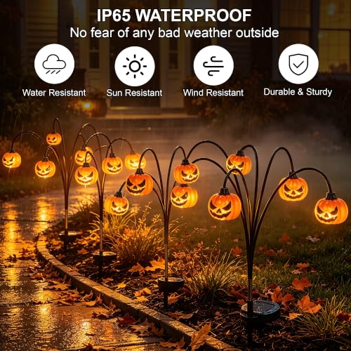 2 Pack Solar Halloween Pumpkin Lights Outdoor Decorations - 3D Swaying Design