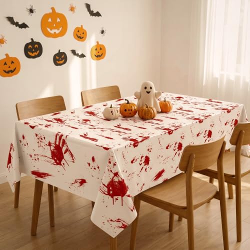 Bloody Handprint Tablecloth 54x108 Inches - Halloween Horror Party Cover - Handprints Variation