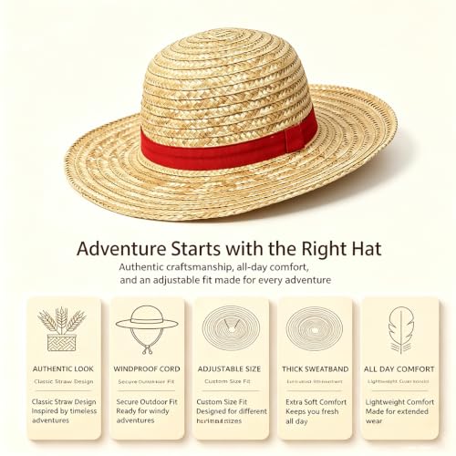 Straw Hat and Wig Set for Halloween Cosplay Beach Costume Accessories