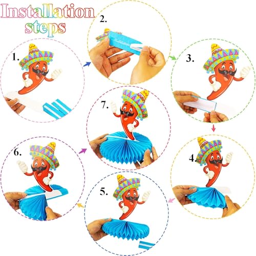 Mexican Fiesta Honeycomb Table Centerpieces Set - 12 Assorted Decor Pieces