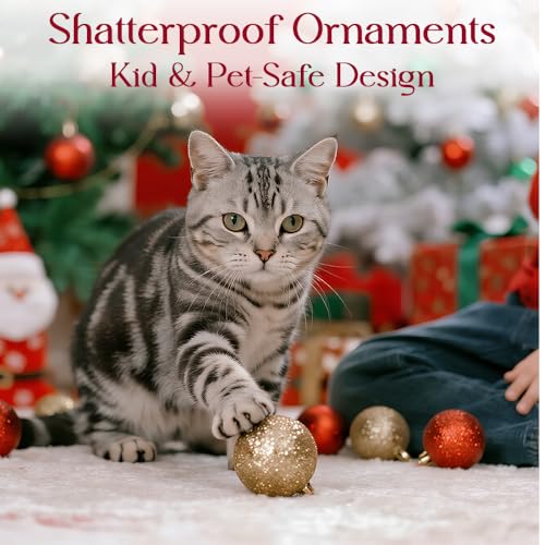 Gold Christmas Ornaments Set - 50 Shatterproof Holiday Tree Decorations