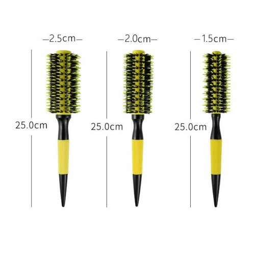 Thermal Round Barrel Boar Bristles Hair Brush Set - Professional Styling for Blow Drying, Curling, Scalp Massage, Dry/Wet Hair (YELLOW)