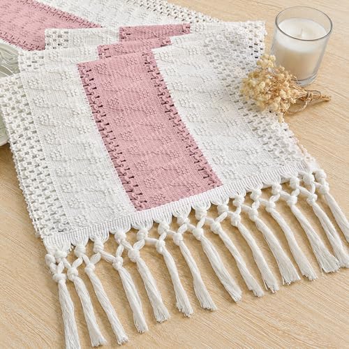 Pink Boho Table Runner 12x72 Inches Farmhouse Decor for Dining & Events - FEXIA