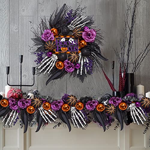 Halloween Wreath for Front Door - 20 Inch Fall & Holiday Decor with Pumpkins, Skulls, Ghost Sign