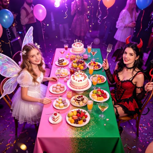 Pink & Green Witch Party Tablecloth Set - 3 Pack, 54x108 Inches, Waterproof, Festive Decor