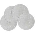 Silver Rhinestone Placemats Set of 4 - 15 Inch X Pattern Glass Table Decor - Silver-X-Pattern