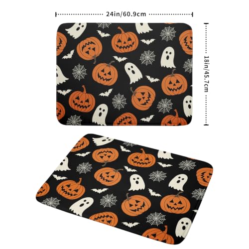 Halloween Dish Drying Mat for Kitchen Counter 24x18 Inch Pumpkin Spiderweb Reversible Microfiber