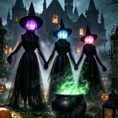 6FT Light-Up Halloween Witch Decorations Outdoor Set of 3 - Spooky Yard Decor