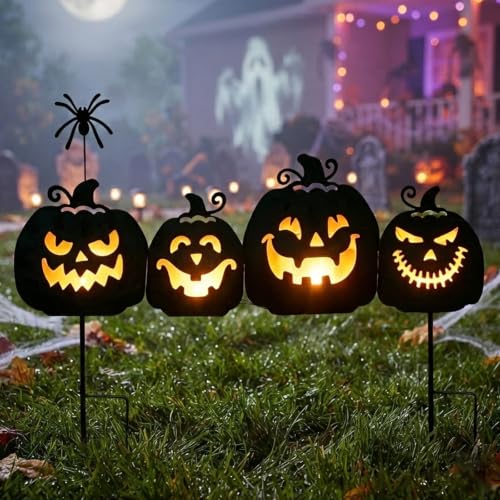 Outdoor Metal Pumpkin Pathway Lights - Black Halloween Garden Decor