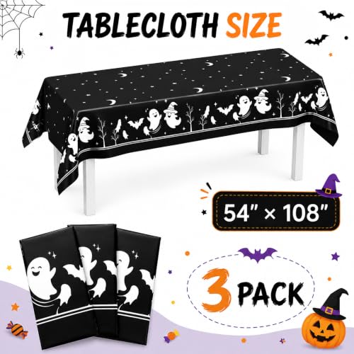 Halloween Plastic Tablecloths 3-Pack - Spooky Party Decor for Indoor & Outdoor Events