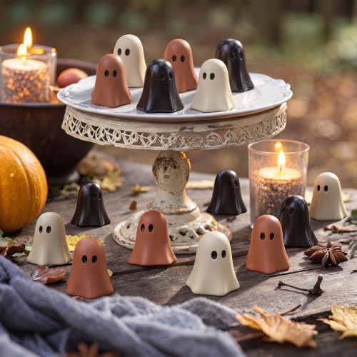 Mini Halloween Ghost Figurines - Terracotta Resin Set of 9 for Decorations