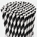 Black and White Striped Paper Straws - 100 Pack, 7.75 Inch Disposable Drinking Straws, Party & Event Use