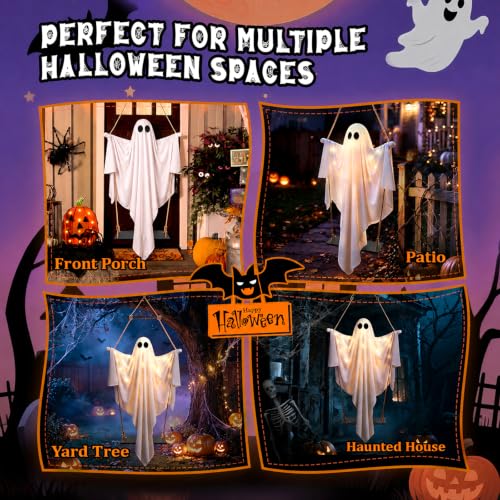 Outdoor Hanging Swinging Ghost Light Up Decoration - White and Black - 47in Halloween Ghost