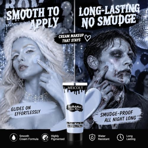 MEICOLY Zombie Face & Body Paint - Light Blue Grey Halloween SFX Makeup - Zombie Blue Variation